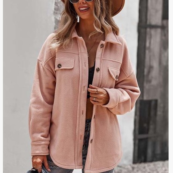 Jackets & Blazers - Pink Cord-Trim Flap-Pocket Button-Up Jacket